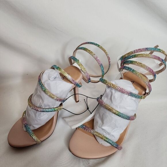 6.5W Wide Width Rainbow Rhinestone Heel 4" Spiral Lace Up Embellish Torrid Spark - Picture 8 of 13